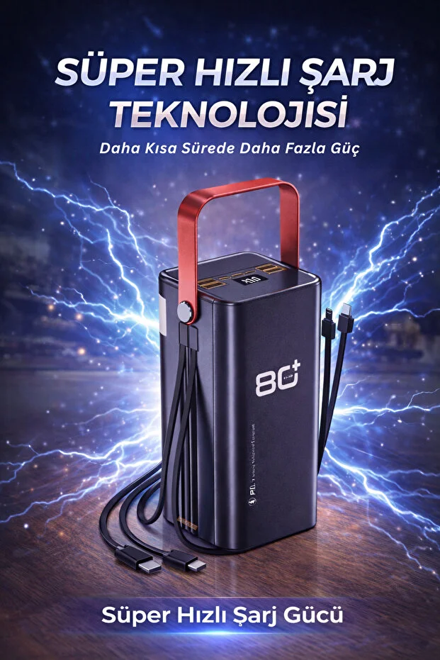 80.000 mAh Güçlü Powerbank LED Işıklı